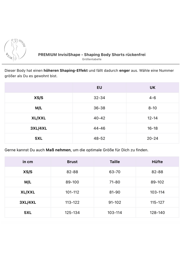 PREMIUM InvisiShape - Shaping Body Shorts rückenfrei