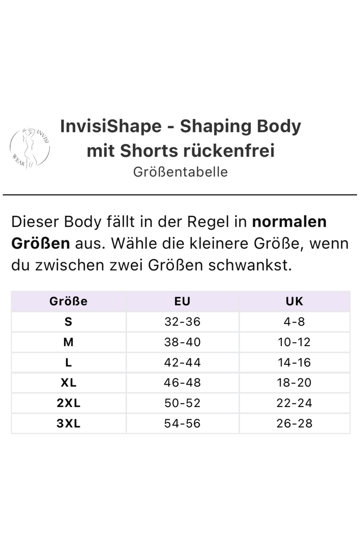 InvisiShape - Shaping Body mit Shorts rückenfrei