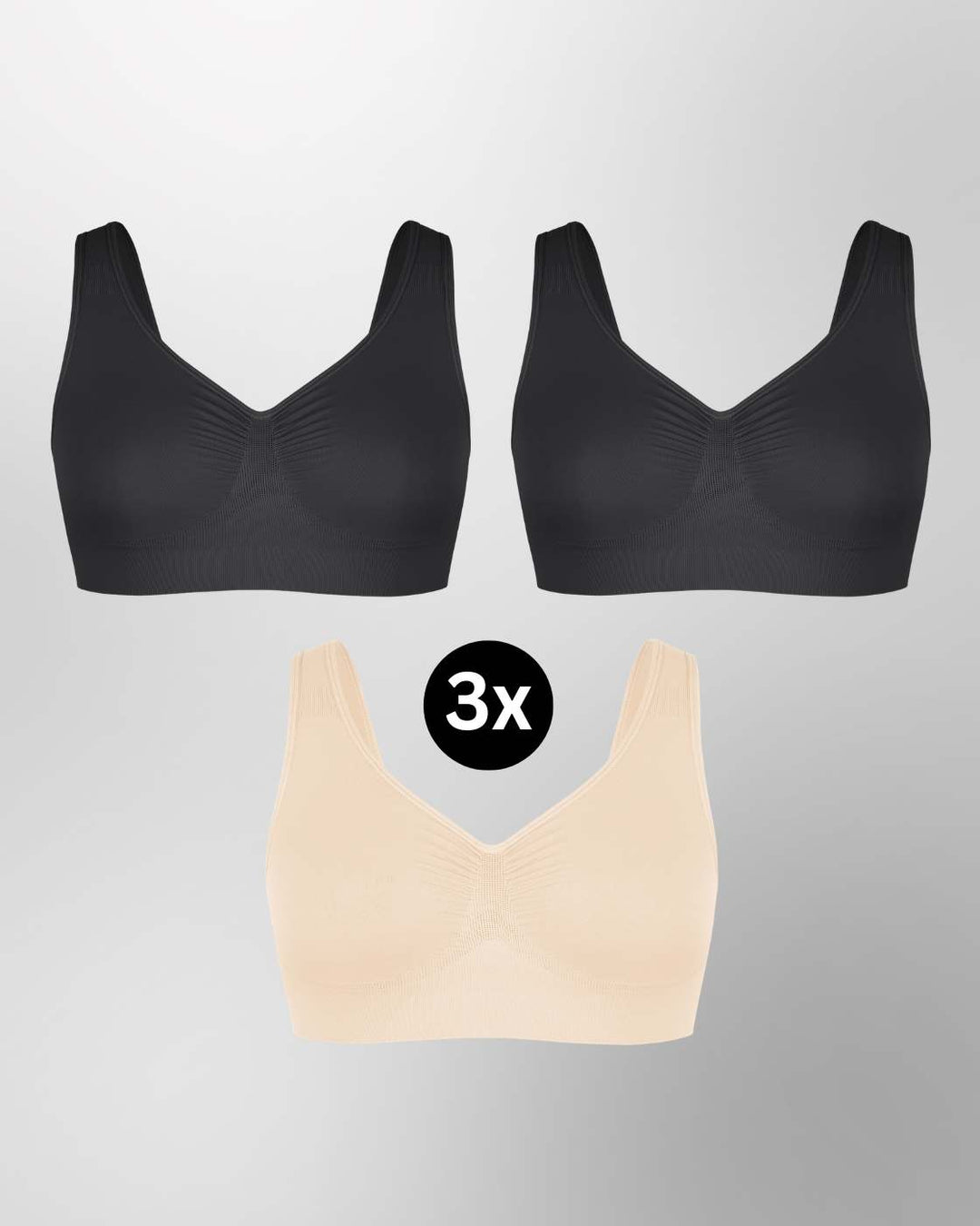 InvisiBra "Soft" 2.0 - Bügelloser BH mit breiten Komfort-Trägern - 3er Set