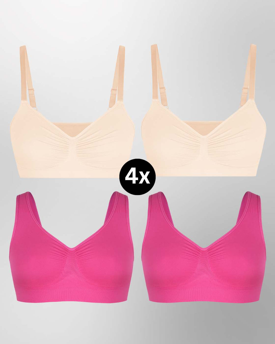 InvisiBra "Soft" 1.0 & 2.0 - Bügellose BHs zum Reinschlüpfen - 4er Set
