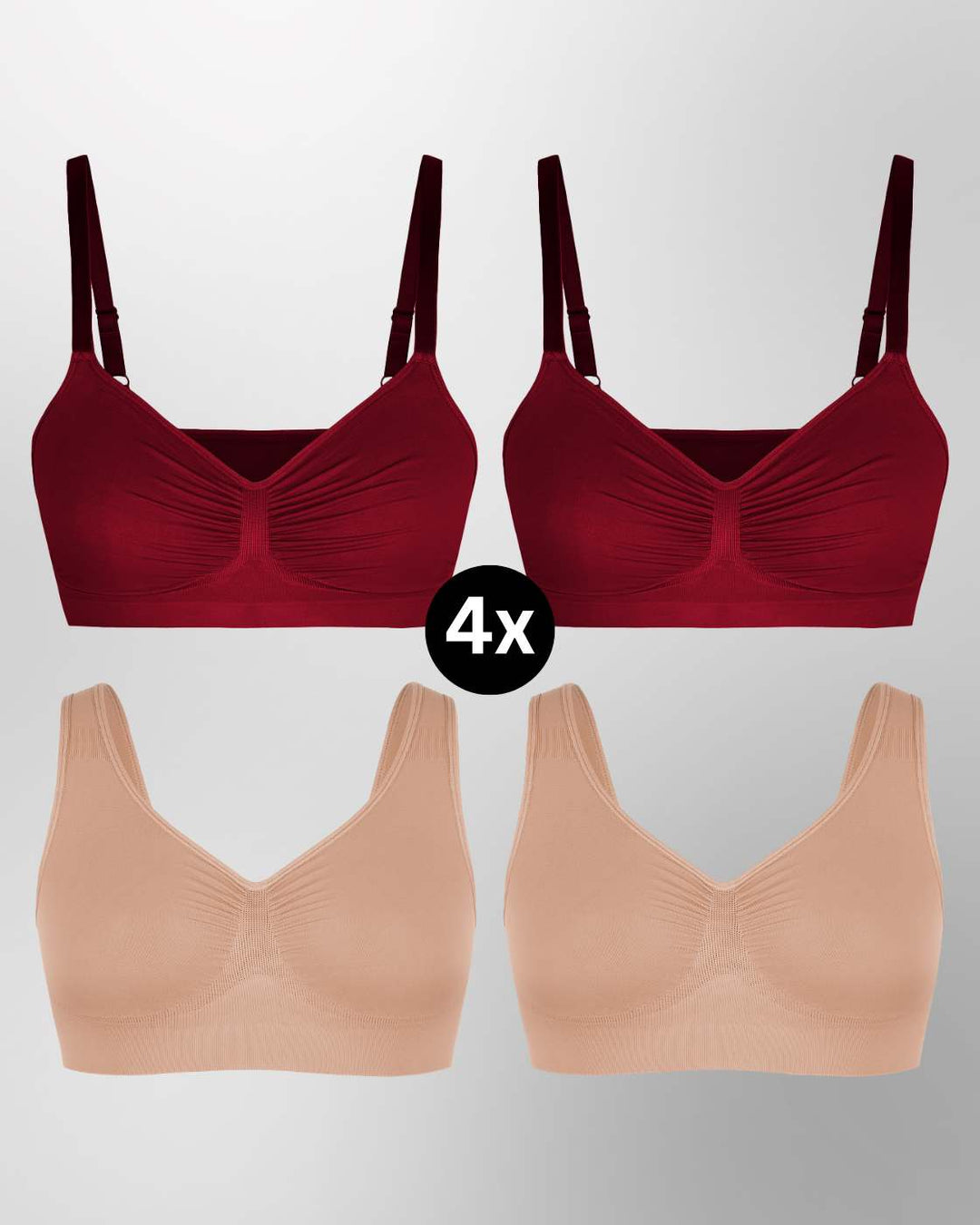 InvisiBra "Soft" 1.0 & 2.0 - Bügellose BHs zum Reinschlüpfen - 4er Set