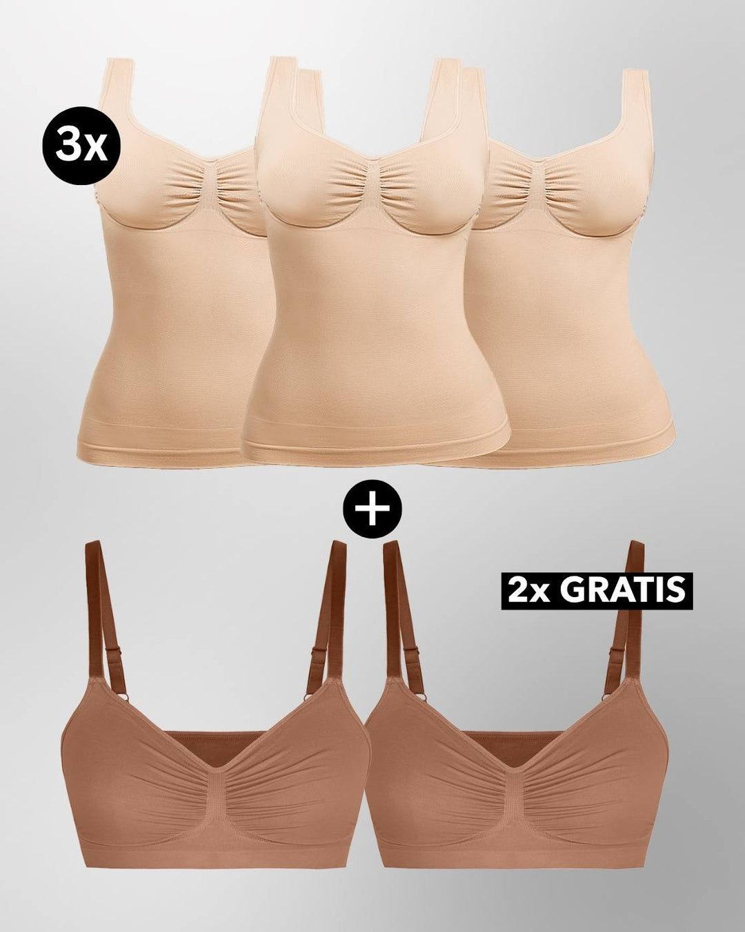 PREMIUM InvisiShape - Top mit breiten Trägern & InvisiBra "Soft" 1.0 - 5er Set