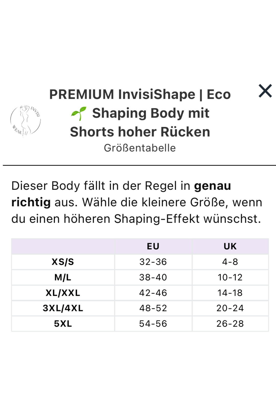 PREMIUM InvisiShape | Eco 🌱 Shaping Body mit Shorts hoher Rücken