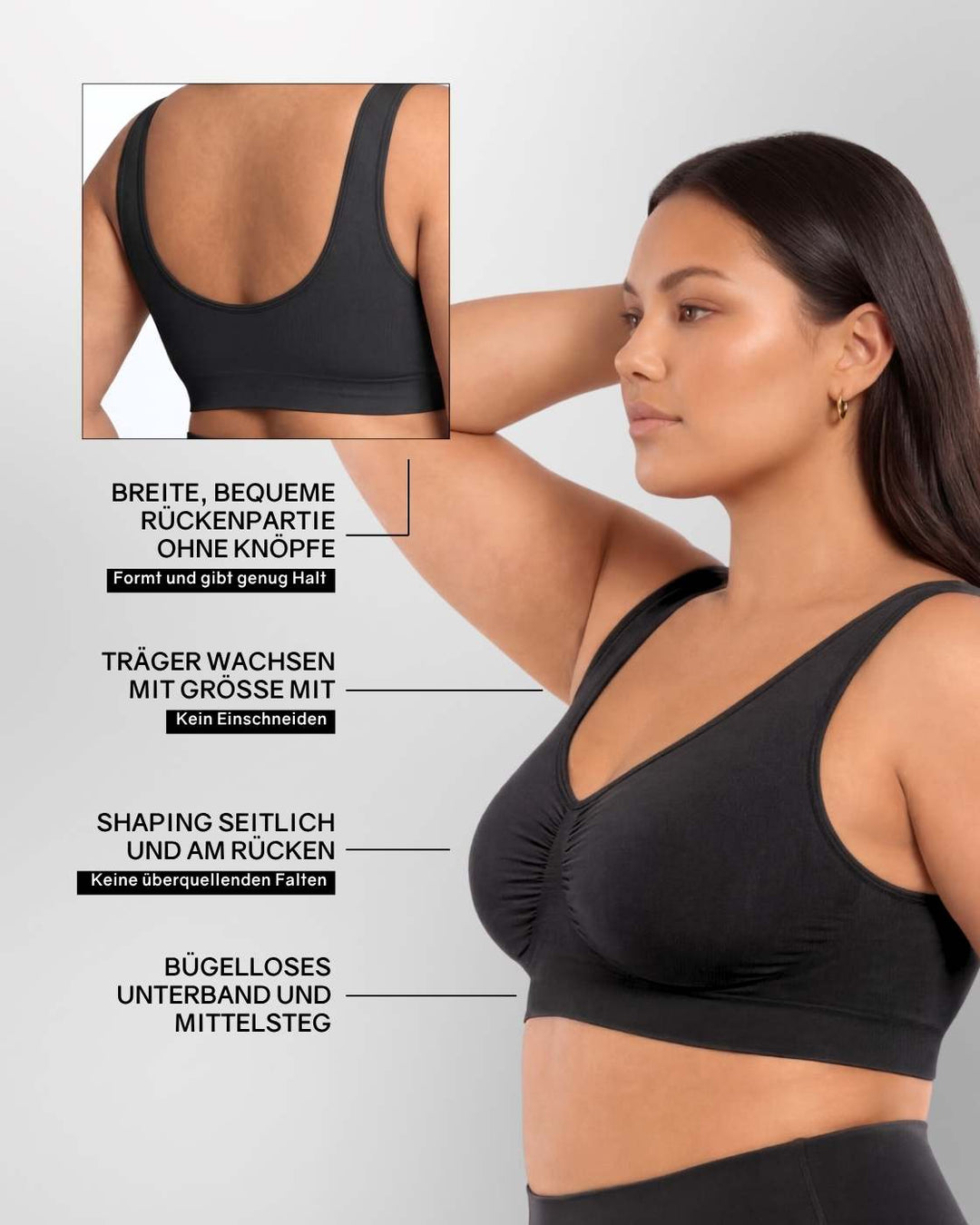 InvisiBra "Soft" 2.0 - Bügelloser BH mit breiten Komfort-Trägern - 3er Set